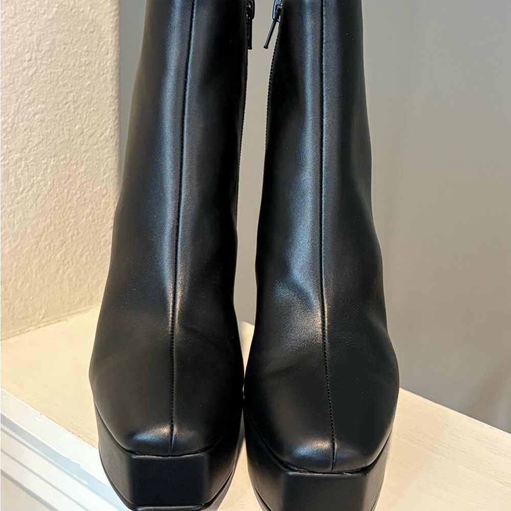 LISA VICKY BAM Black tall Mod Chunky Platform Block Square Toe Booties Size 5.5M - Picture 6 of 10